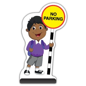 School Kid Cut Out Pavement Sign -  Kamal  - No Parking - Purple Uniform