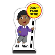 School Kid Cut Out Pavement Sign -  Kamal  - Don’t Park Here - Purple Uniform