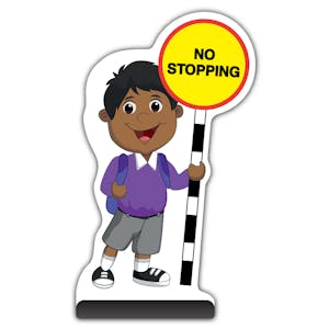 School Kid Cut Out Pavement Sign -  Kamal  - No Stopping - Purple Uniform