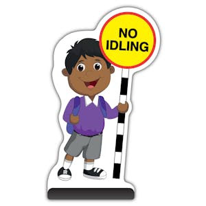 School Kid Cut Out Pavement Sign -  Kamal  - No Idling - Purple Uniform