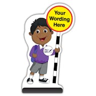 Custom Kid Cut Out Pavement Sign - Kamal - Purple Uniform - Your Logo Here
