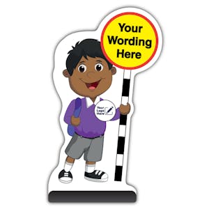 Custom Kid Cut Out Pavement Sign - Kamal - Purple Uniform - Your Logo Here