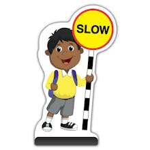 School Kid Cut Out Pavement Sign -  Kamal  - Slow - Yellow Uniform