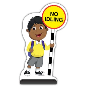 School Kid Cut Out Pavement Sign -  Kamal  - No Idling - Yellow Uniform