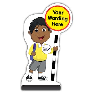 Custom Kid Cut Out Pavement Sign - Kamal - Yellow Uniform - Your Logo Here
