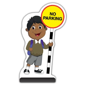 School Kid Cut Out Pavement Sign -  Kamal  - No Parking - Brown Uniform 