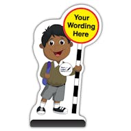 Custom Kid Cut Out Pavement Sign - Kamal - Brown Uniform - Your Logo Here