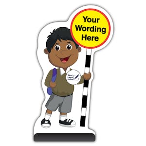 Custom Kid Cut Out Pavement Sign - Kamal - Brown Uniform - Your Logo Here