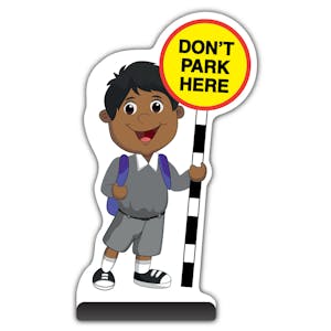 School Kid Cut Out Pavement Sign -  Kamal  - Don’t Park Here - Grey Uniform