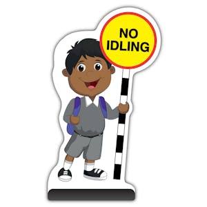 School Kid Cut Out Pavement Sign -  Kamal  - No Idling - Grey Uniform