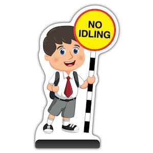 School Kid Cut Out Pavement Sign - Charlie - No Idling