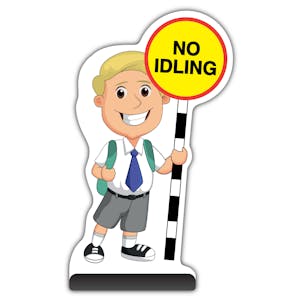 School Kid Cut Out Pavement Sign - Finn - No Idling
