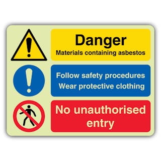 Photoluminescent Danger Asbestos - Approved Respirator Wear Protective Clothing