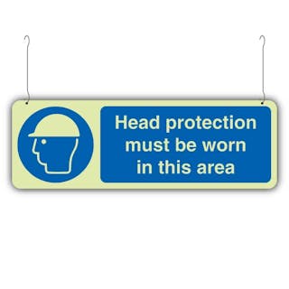 Photoluminescent Head Protection Must Be Worn In This Area - Hanging Sign