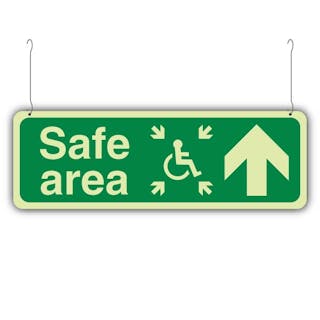 Photoluminescent Safe Area Arrow Up - Icon Centre - Landscape  - Hanging Sign