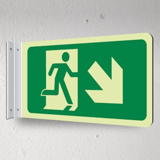 Photoluminescent Fire Exit Man Running Down Right - Corridor Sign