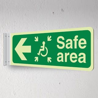 Photoluminescent Safe Area Arrow Left - Icon Centre - Landscape - Corridor Sign