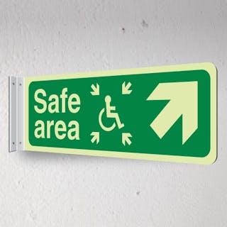 Photoluminescent Safe Area Arrow Up Right - Icon Centre - Landscape - Corridor Sign