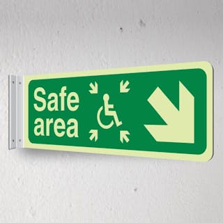 Photoluminescent Safe Area Arrow Down Right - Icon Centre - Landscape - Corridor Sign