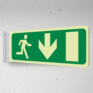 Photoluminescent Exit Man Running Arrow Down - Corridor Sign