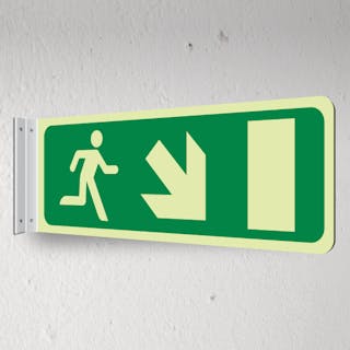 Photoluminescent Exit Man Running Arrow Down Right - Corridor Sign