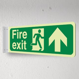 Photoluminescent Double Sided Hanging Fire Exit Arrow Up - Corridor Sign