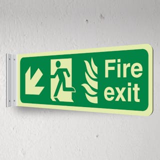 Photoluminescent NHS Fire Exit Arrow Down Left - Corridor Sign