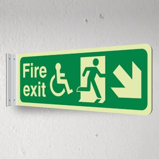 Photoluminescent Wheelchair Fire Exit - Down Right - Corridor Sign