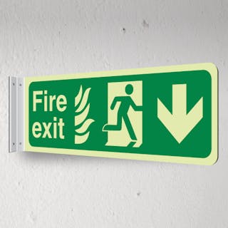 Photoluminescent NHS Fire Exit Arrow Down - Corridor Sign