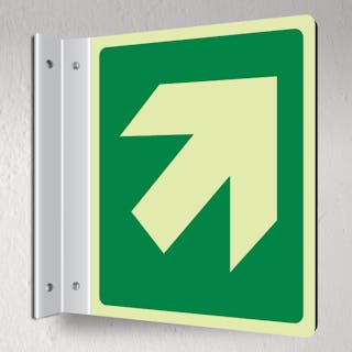 Photoluminescent Green Arrow Up Right - Corridor Sign