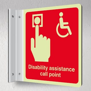 Photoluminescent Disability Assistance Call Point - Red - Square - Corridor Sign