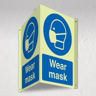 Photoluminescent Wear Mask - 3D Corridor Sign