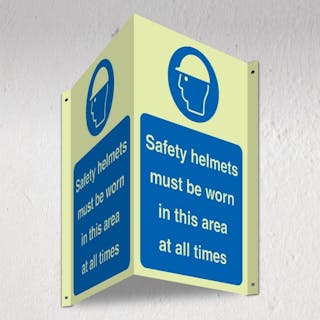 Photoluminescent Safety Helmets Must Be Worn In This Area  - 3D Corridor Sign