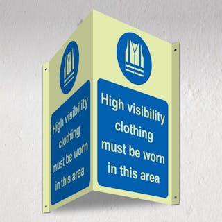 Photoluminescent High Visibility Clothing Must Be Worn In This Area - 3D Corridor Sign