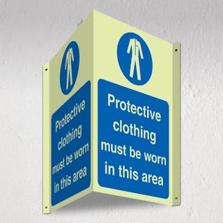 Photoluminescent Protective Clothing Must Be Worn In This Area - 3D Corridor Sign