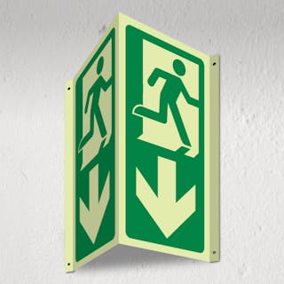 Photoluminescent Fire Exit Man Running - Arrow Down - 3D Corridor Sign