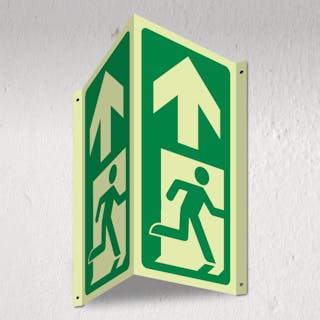 Photoluminescent Fire Exit Man Running - Arrow Up - 3D Corridor Sign