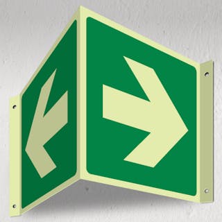 Photoluminescent Green Arrow Right/Left - 3D Corridor Sign