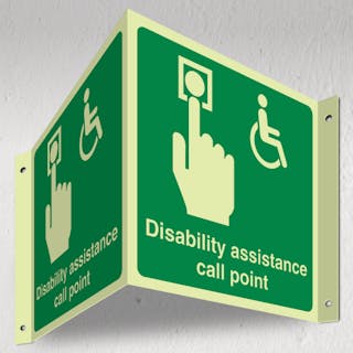 Photoluminescent Disability Assistance Call Point - Hand With Button - 3D Corridor Sign