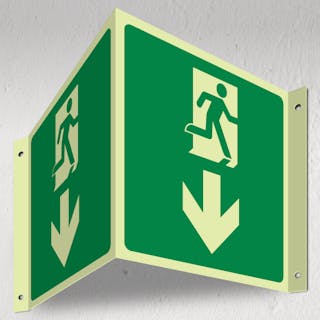 Photoluminescent Emergency Exit Down - 3D Corridor Sign