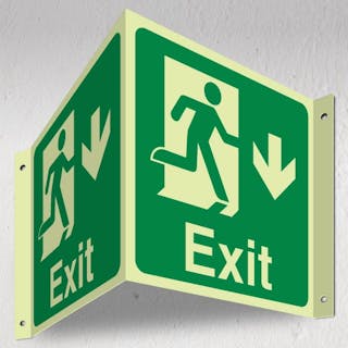 Photoluminescent Exit Arrow Down - Corridor Sign