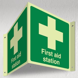 Photoluminescent First Aid Station - 3D Corridor Sign