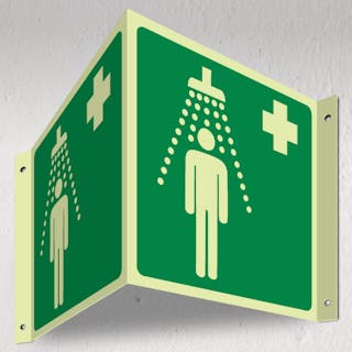 Photoluminescent Emergency Shower With Person Symbol - 3D Corridor Sign