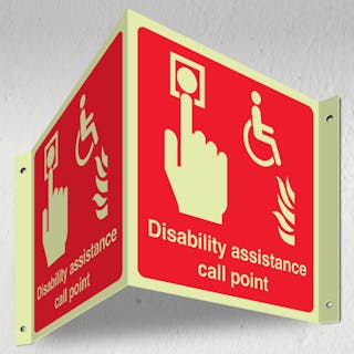 Photoluminescent Disability Assistance Call Point -  Red - 3D Corridor Sign