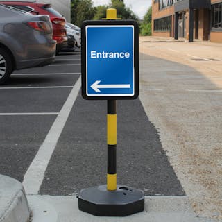 Temporary Signpost - Entrance - Blue Arrow Left