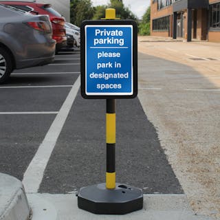 Temporary Signpost - Private Parking Please Park In Designated Spaces - Blue