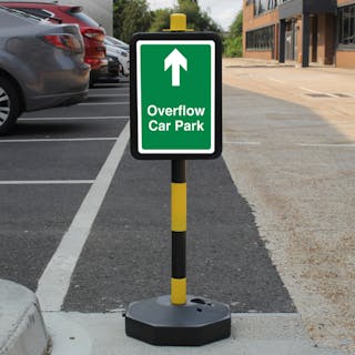 Temporary Signpost - Overflow  Car Park - Green Arrow Up