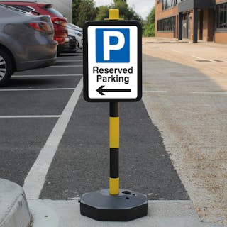 Temporary Signpost - Reserved Parking - Blue Parking - Arrow Left