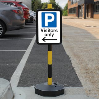 Temporary Signpost - Visitors Only - Mandatory Blue Parking - Arrow Left