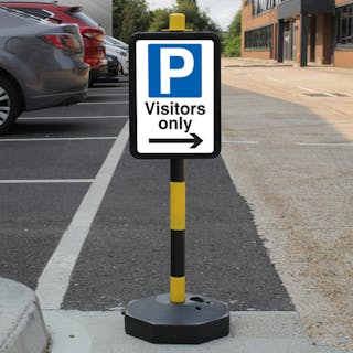 Temporary Signpost - Visitors Only - Mandatory Blue Parking - Arrow Right